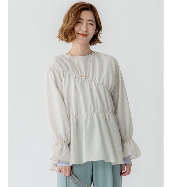 23区「【洗える】シアーコットンシルク シャーリング デザイン ブラウス」|シャツ・ブラウス|ベージュ系