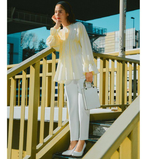 23区「【洗える】シアーコットンシルク シャーリング デザイン ブラウス」|シャツ・ブラウス|