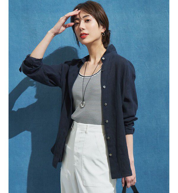 23区「LIBECO ベーシック シャツ」|シャツ・ブラウス|ネイビー