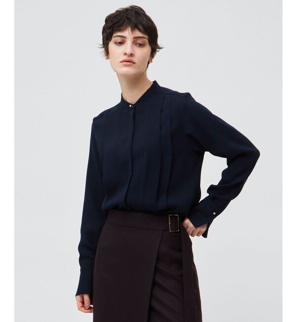 BEIGE,「【洗える】STOW / フロントタックブラウス」|シャツ・ブラウス|Navy