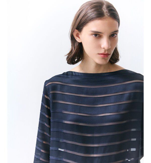 BEIGE,「HAUYNITE / ボーダーシアー ボートネックブラウス」|シャツ・ブラウス|