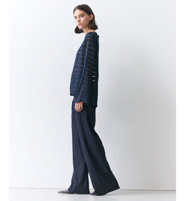 BEIGE,「HAUYNITE / ボーダーシアー ボートネックブラウス」|シャツ・ブラウス|