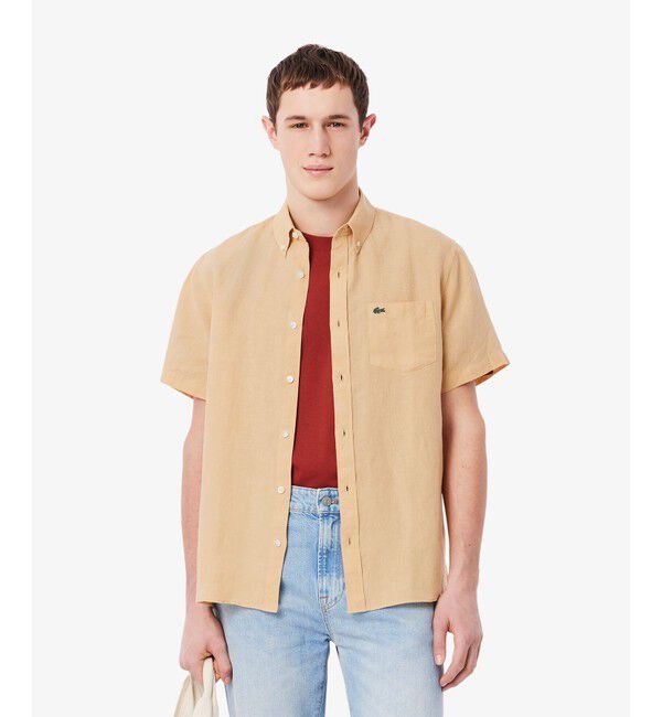 LACOSTE「リネンボタンダウンシャツ」|シャツ・ブラウス|ベージュ