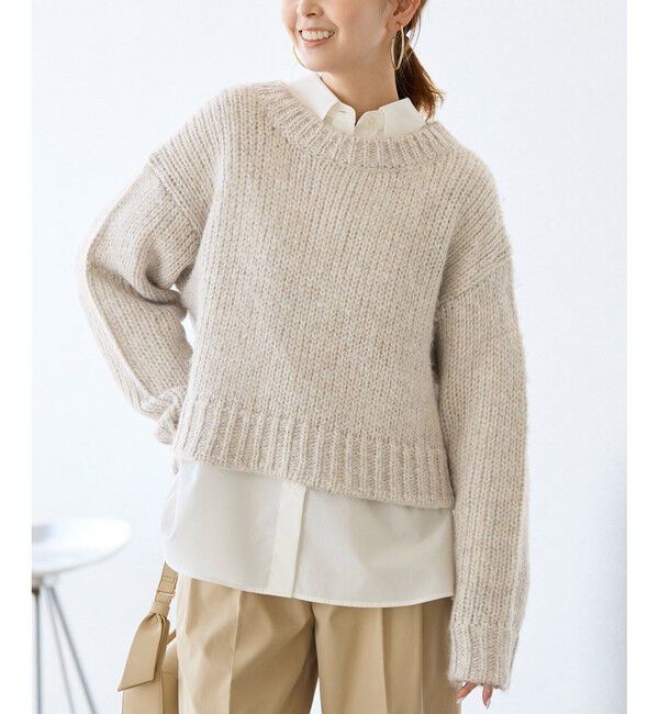 Rope&rsquo;Picnic「ラメリリーショートニットプルオーバー」|ニット・セーター|ベージュ