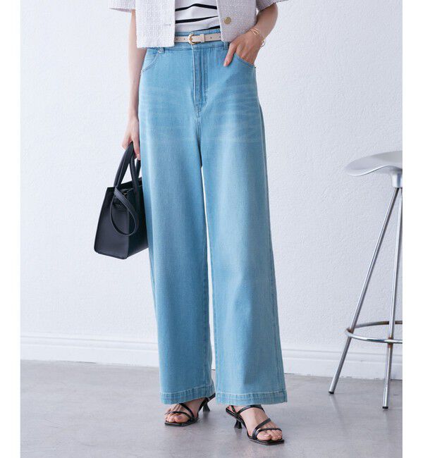 Rope&rsquo;Picnic「【ウエスト革命デニム】ウエストシェイプデニムワイドパンツ」|デニム|サックス(48)