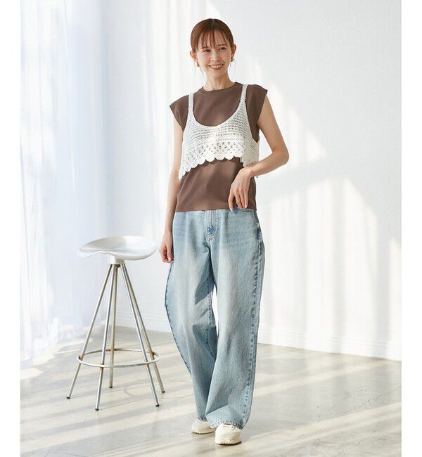 Rope&rsquo;Picnic「【UVカット・接触冷感・イージーケア】八方映えニット ゼロスリーブニットプルオーバー」|ニット・セーター|