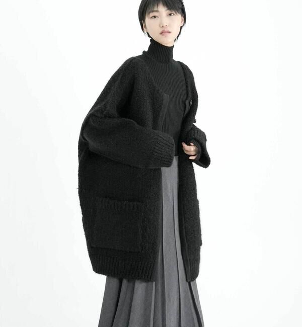  「eunoia | ロング ニットカーディガン WOMEN」|テーラードジャケット|BLACK