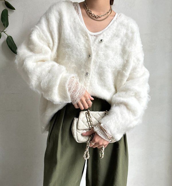  「ブラッシュ加工シルバーボタンカーディガン」|カーディガン|