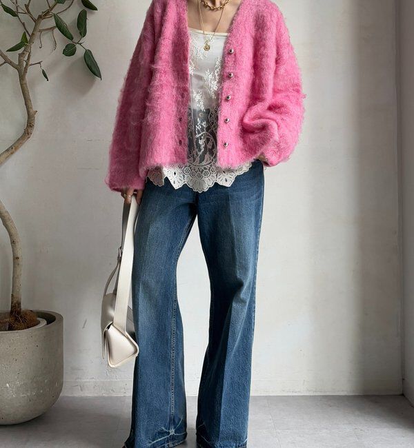  「ブラッシュ加工シルバーボタンカーディガン」|カーディガン|