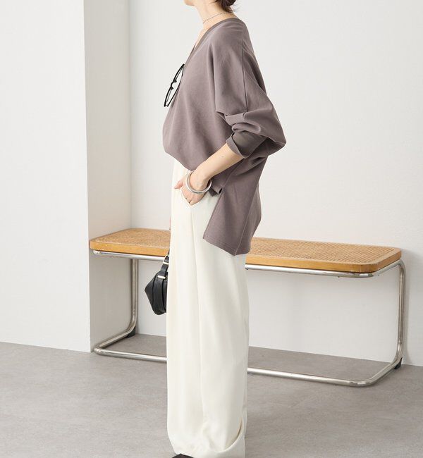  「【ウォッシャブル】【シーズンレスで使える】タックワイドスラックス」|チノ|