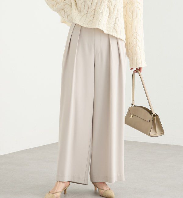  「【ウォッシャブル】【シーズンレスで使える】タックワイドスラックス」|チノ|