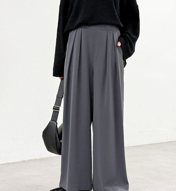  「【ウォッシャブル】【シーズンレスで使える】タックワイドスラックス」|チノ|