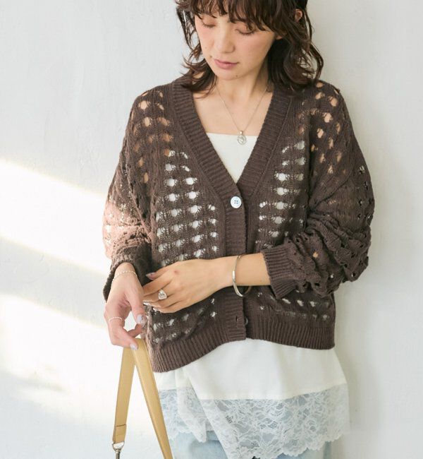  「予約【夏まで使える】透かし編みカーディガン」|カーディガン|ブラウン