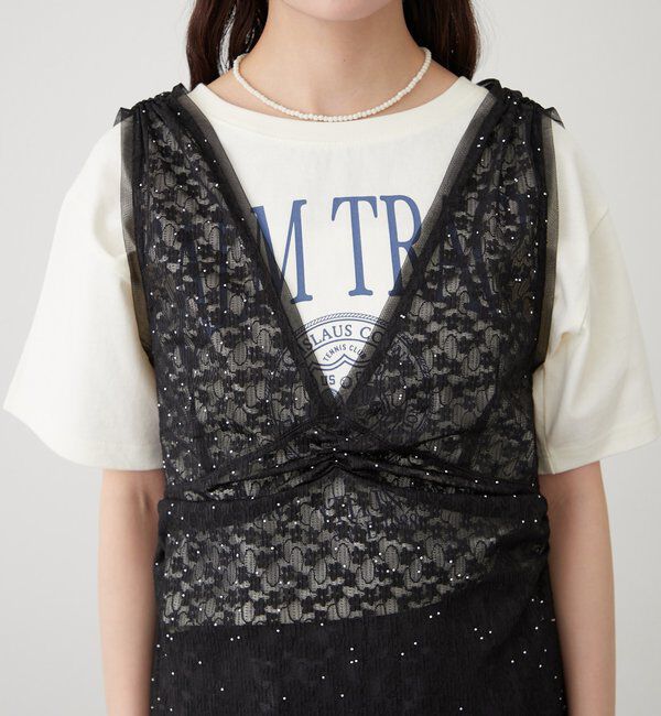  「シャイニーレースタンクワンピ」|Tシャツ・カットソー|