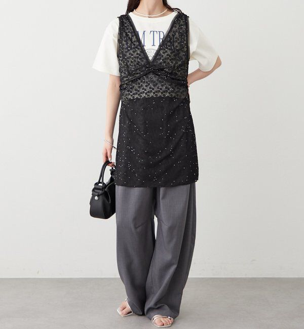  「シャイニーレースタンクワンピ」|Tシャツ・カットソー|