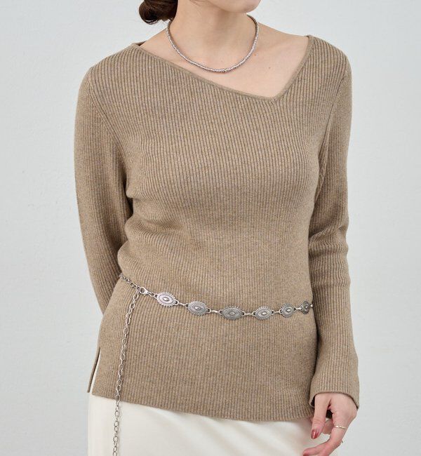  「【4色展開】アシンメトリーリブニット」|ニット・セーター|