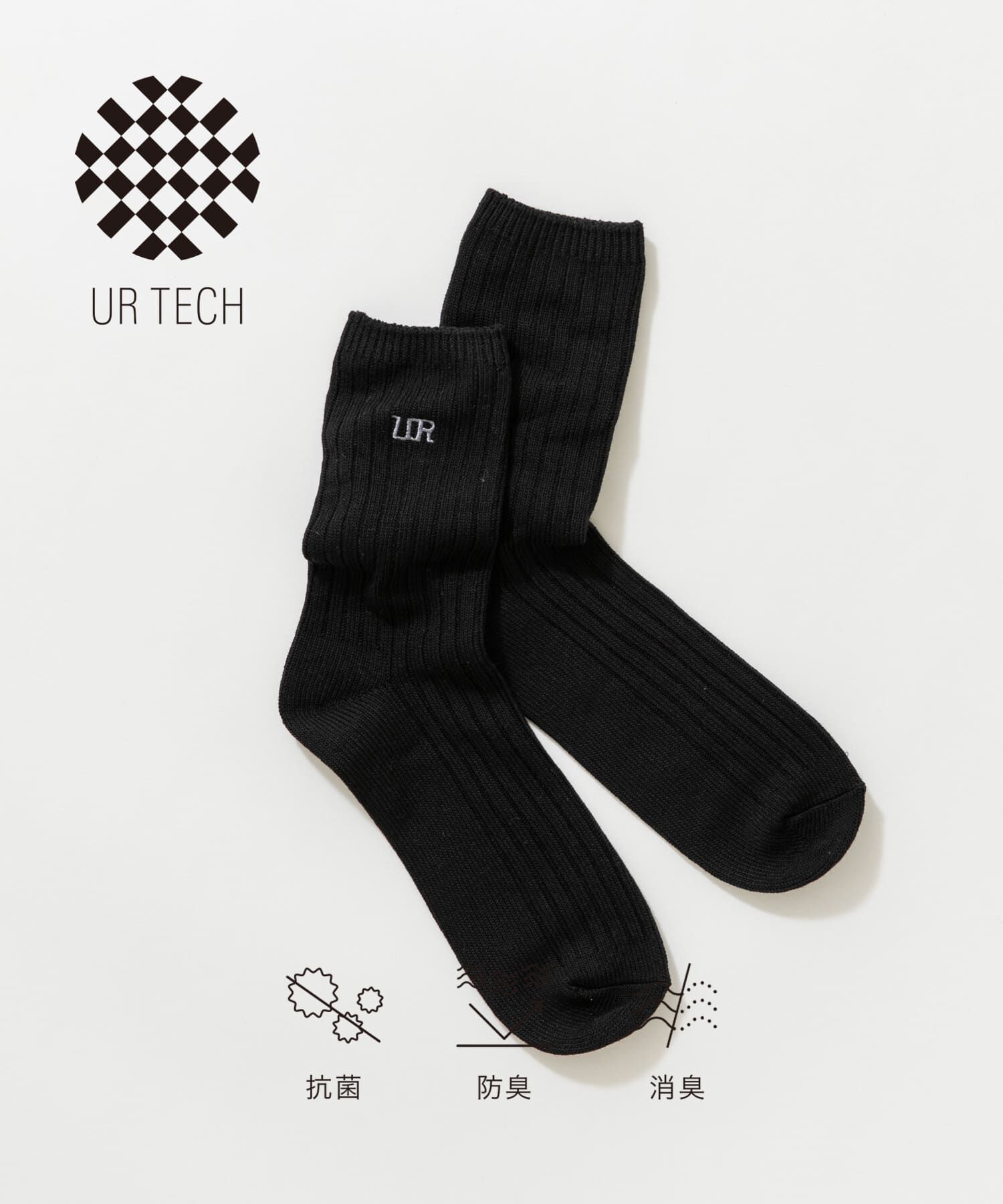 URBAN RESEARCH「『UR TECH』ロングリブ刺繍ソックス」|ソックス|ブラック
