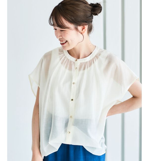 le.coeur blanc「《手洗い可能》シアーギャザー2WAYブラウス」|シャツ・ブラウス|オフ