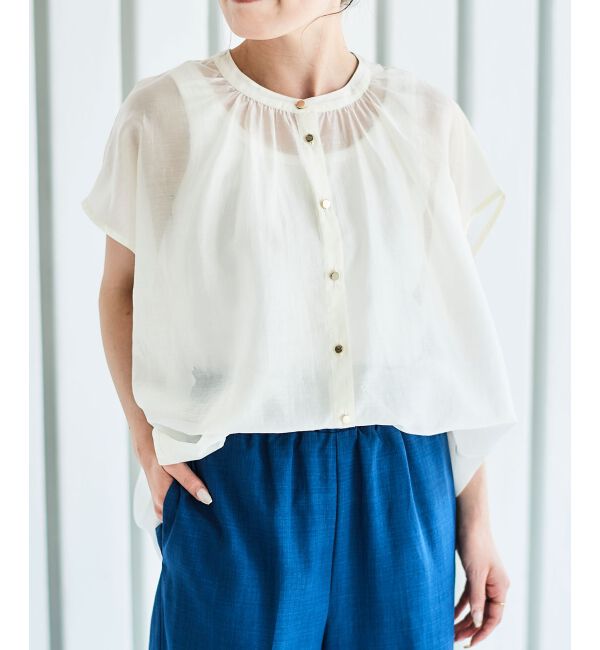 le.coeur blanc「《手洗い可能》シアーギャザー2WAYブラウス」|シャツ・ブラウス|