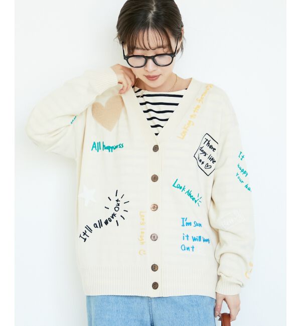  「《手洗い可能》TORRAZZO DONNA エンブロイダリーニットカーデ」|カーディガン|