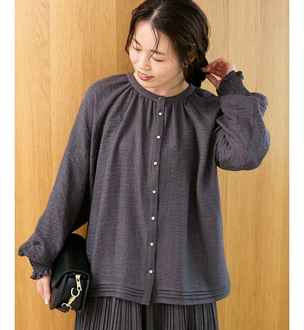  「《手洗い可能》ウールタッチ袖シャーリングブラウス」|シャツ・ブラウス|