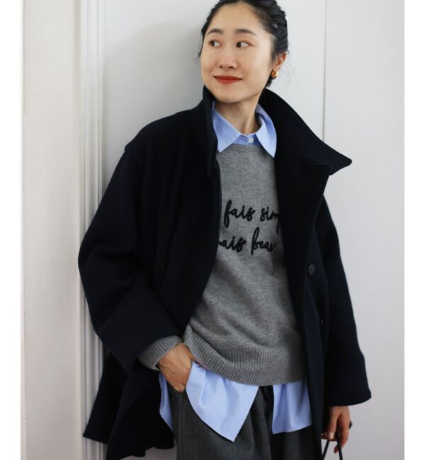  「スタンドネックテントラインウールコート」|その他|