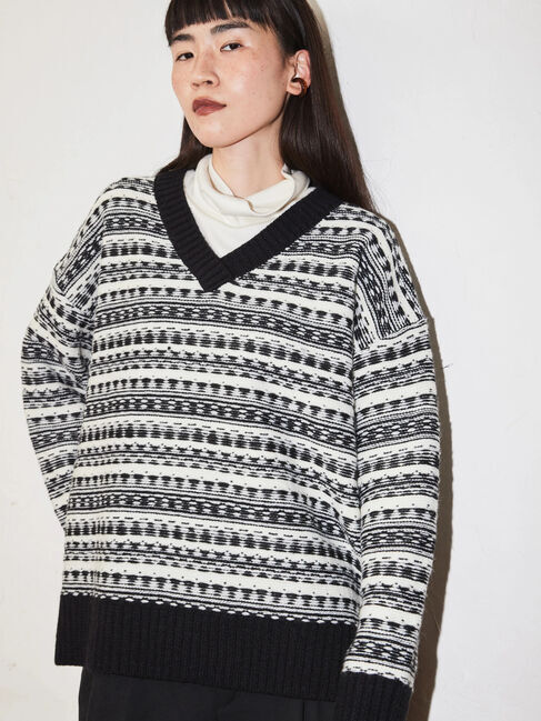 「Vネックジャガードニットプルオーバー」|ニット・セーター|