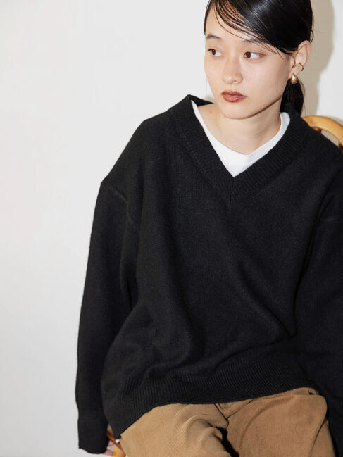  「Vネック前振りコクーンニットプルオーバー」|ニット・セーター|