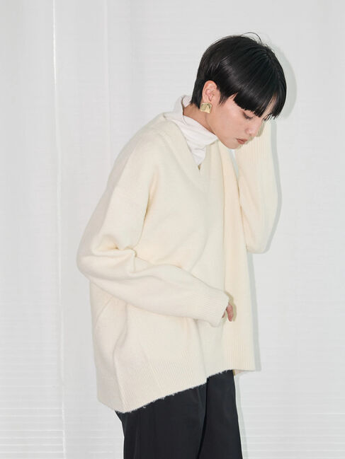  「Vネック前振りコクーンニットプルオーバー」|ニット・セーター|