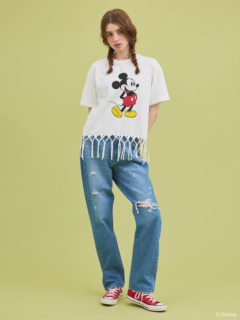  「裾フリンジ半袖カットプルオーバー/Mickey」|Tシャツ・カットソー|