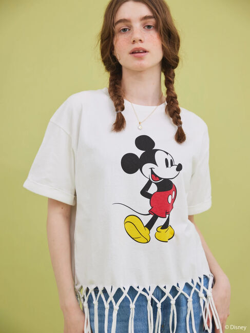  「裾フリンジ半袖カットプルオーバー/Mickey」|Tシャツ・カットソー|