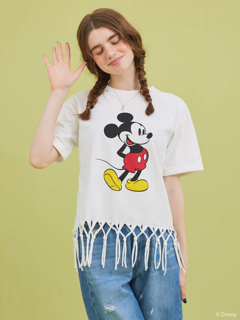  「裾フリンジ半袖カットプルオーバー/Mickey」|Tシャツ・カットソー|