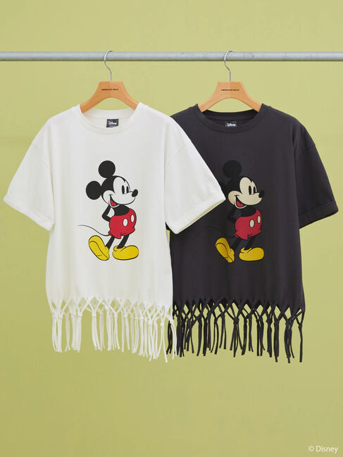  「裾フリンジ半袖カットプルオーバー/Mickey」|Tシャツ・カットソー|
