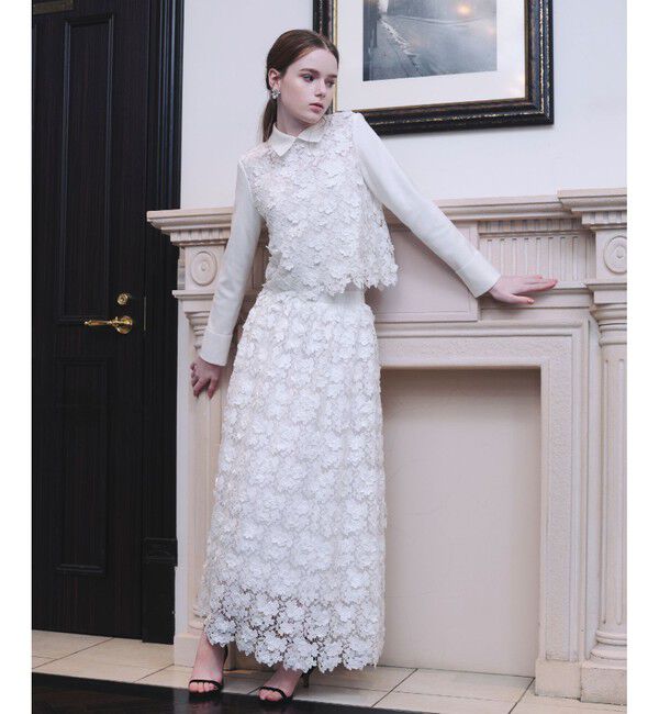 LOULOU WILLOUGHBY「【LOULOU WILLOUGHBY】ケミカルフラワーレーススカート」|フレア|