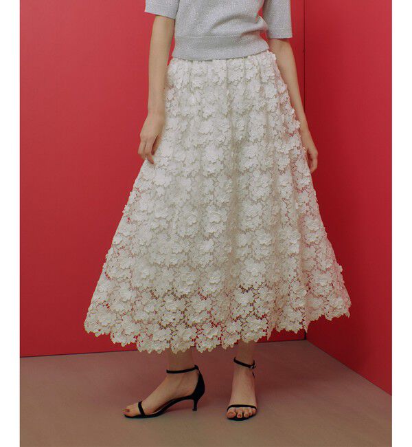 LOULOU WILLOUGHBY「【LOULOU WILLOUGHBY】ケミカルフラワーレーススカート」|フレア|