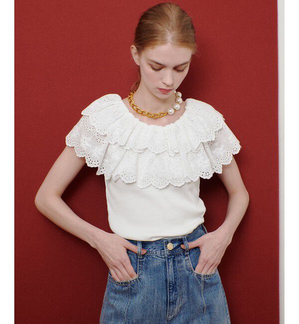 LOULOU WILLOUGHBY「【LOULOU WILLOUGHBY】レーススカラッププルオーバー」|Tシャツ・カットソー|