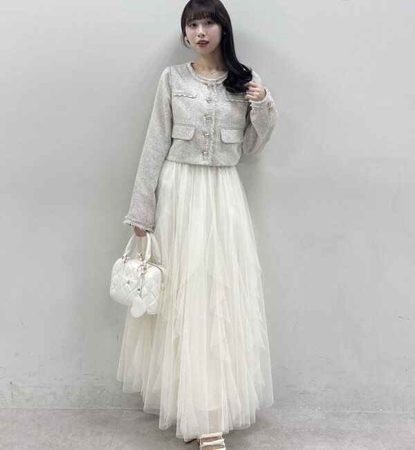  「【miyabi企画】パール釦ツイードノーカラージャケット」|テーラードジャケット|