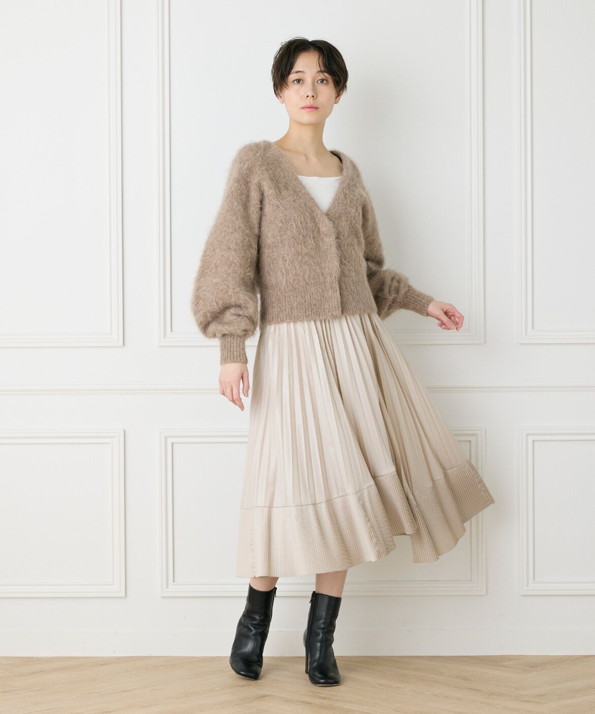 INED「《大きいサイズ》ダイヤモンド加工プリーツスカート」|スカート|