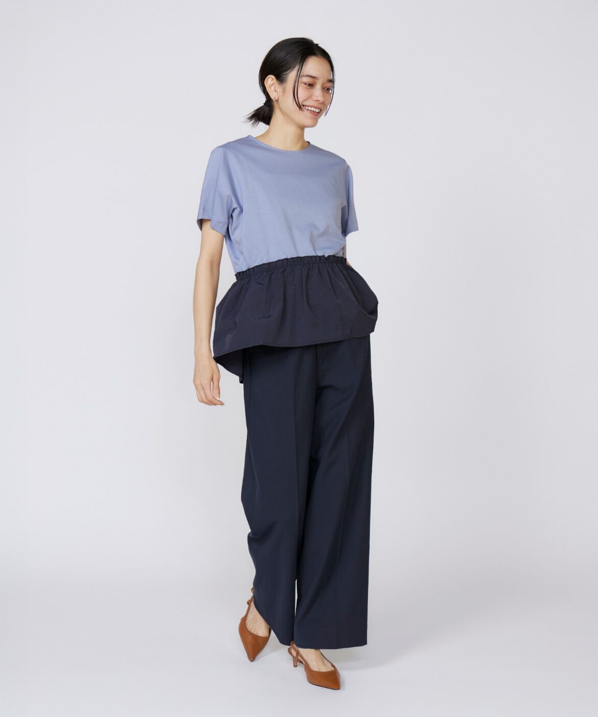 INED「《大きいサイズ》シェルタリングドライ美脚ワイドパンツ」|スラックス|