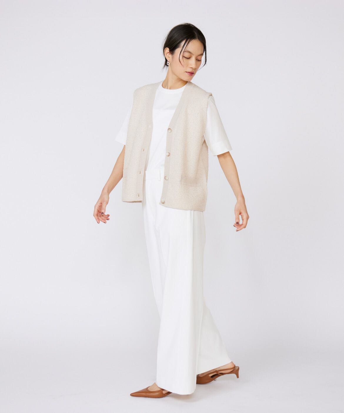 INED「《大きいサイズ》シェルタリングドライ美脚ワイドパンツ」|スラックス|