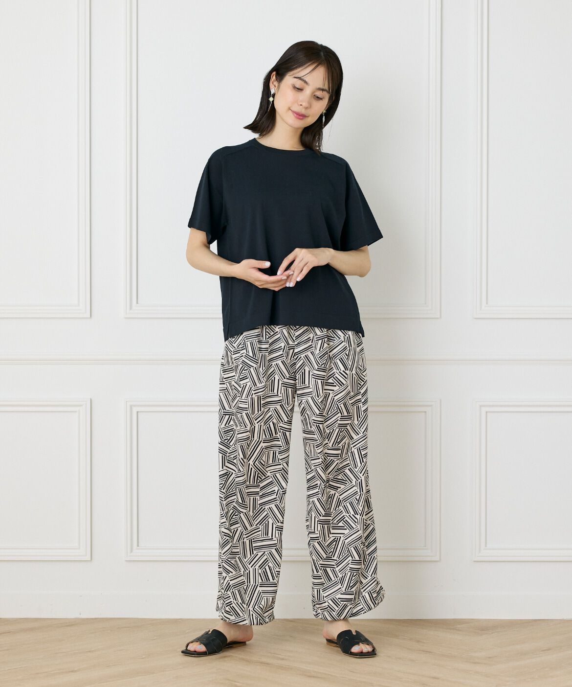 INED「《大きいサイズ》《WEB限定》Tシャツ風プルオーバーサマーニット」|ニット・セーター|