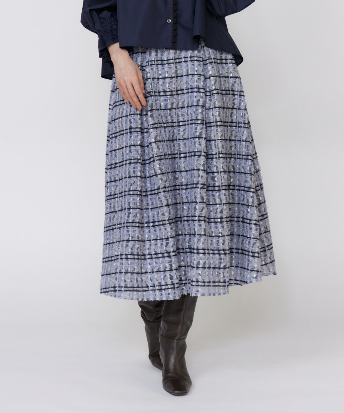 Maglie le cassetto「チュールチェックタックスカート」|フレア|サックス3
