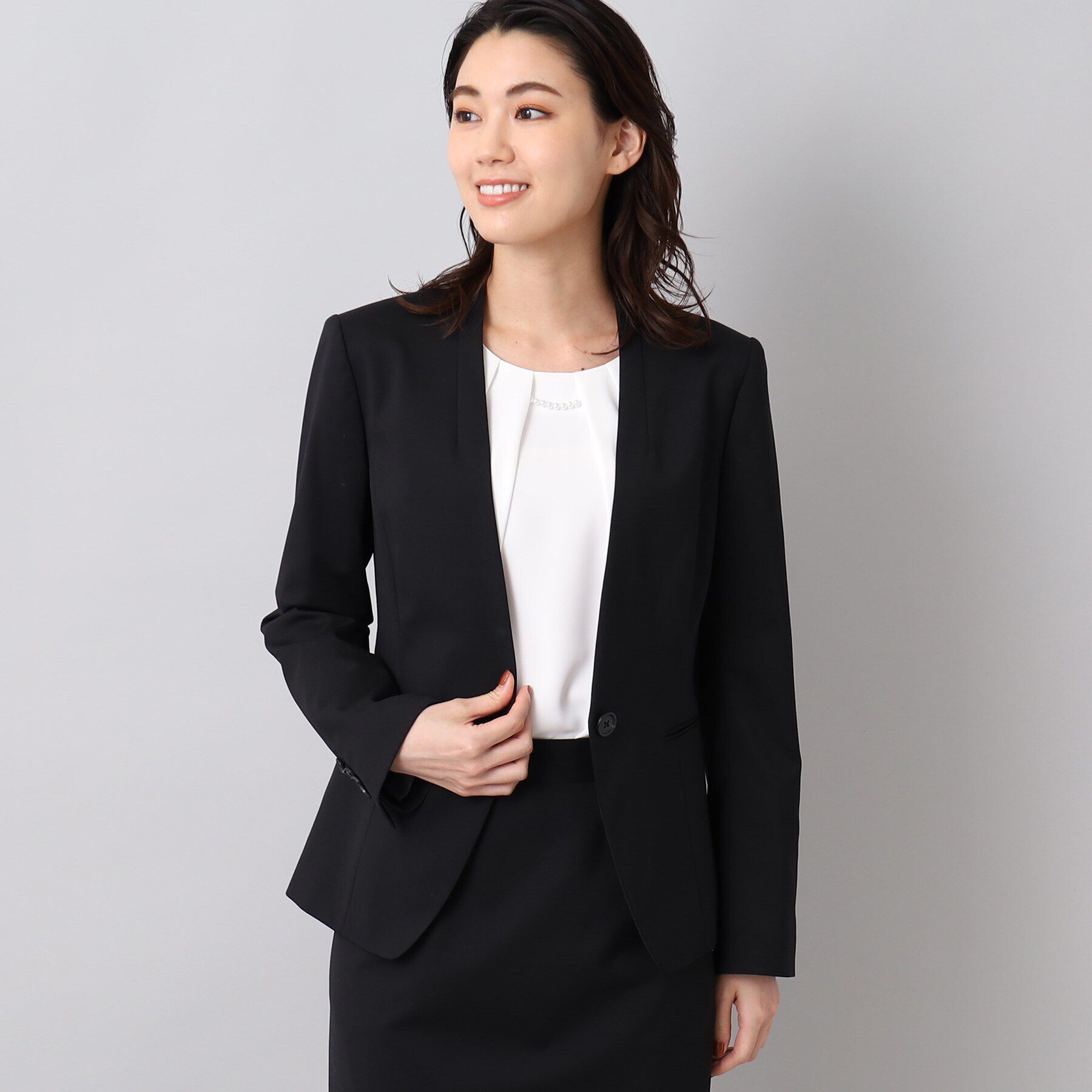 UNTITLED「ファインウーステッド カラーレスジャケット」|ノーカラージャケット|ブラック(019)