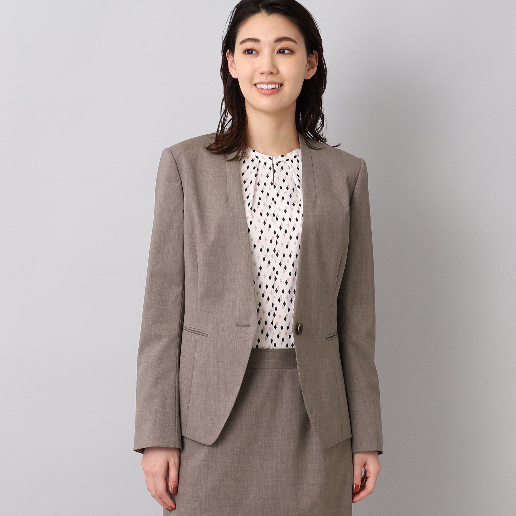 UNTITLED「ファインウーステッド カラーレスジャケット」|ノーカラージャケット|ベージュ(052)