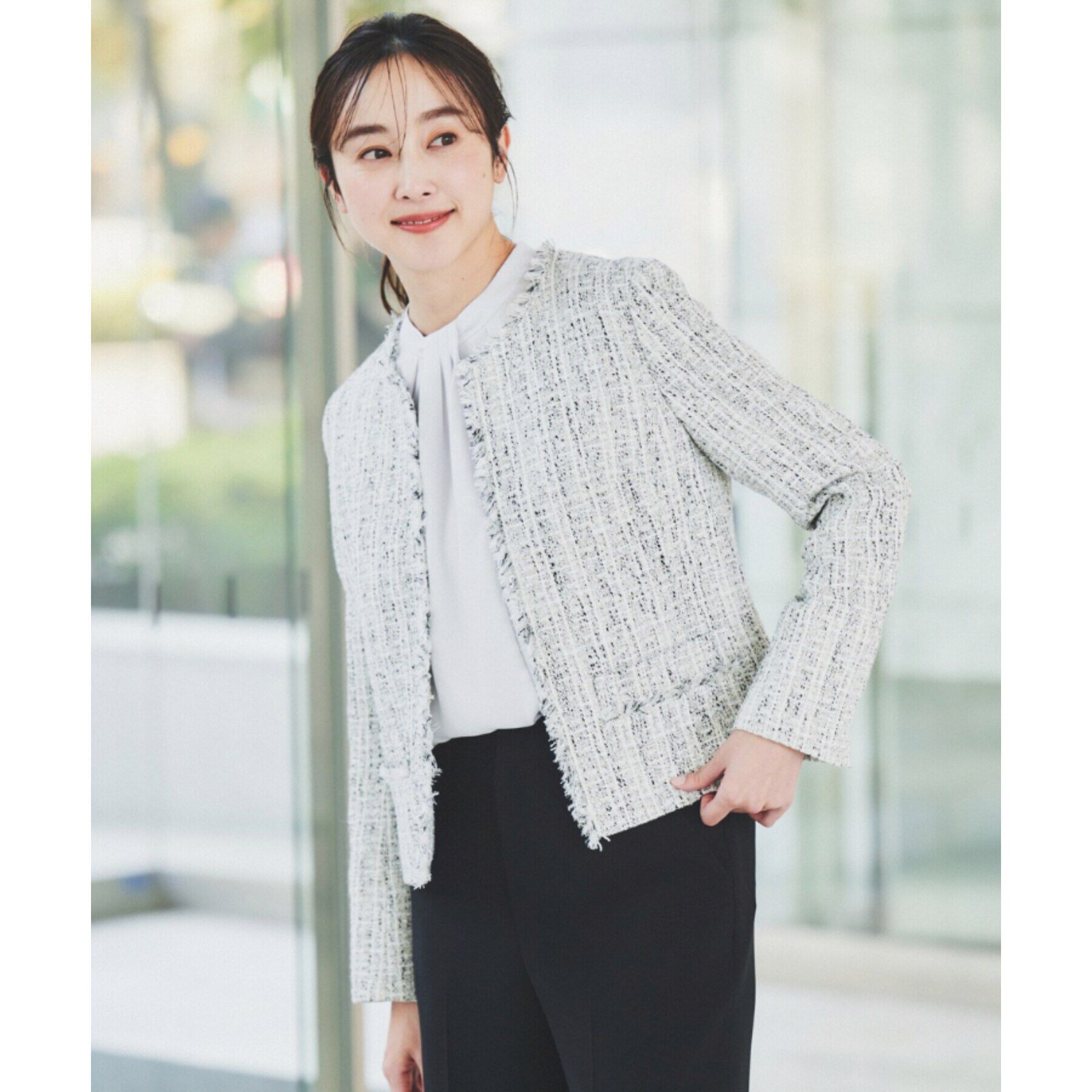 UNTITLED「【入卒/セレモニー/通勤】ラメツイード ノーカラージャケット」|ノーカラージャケット|