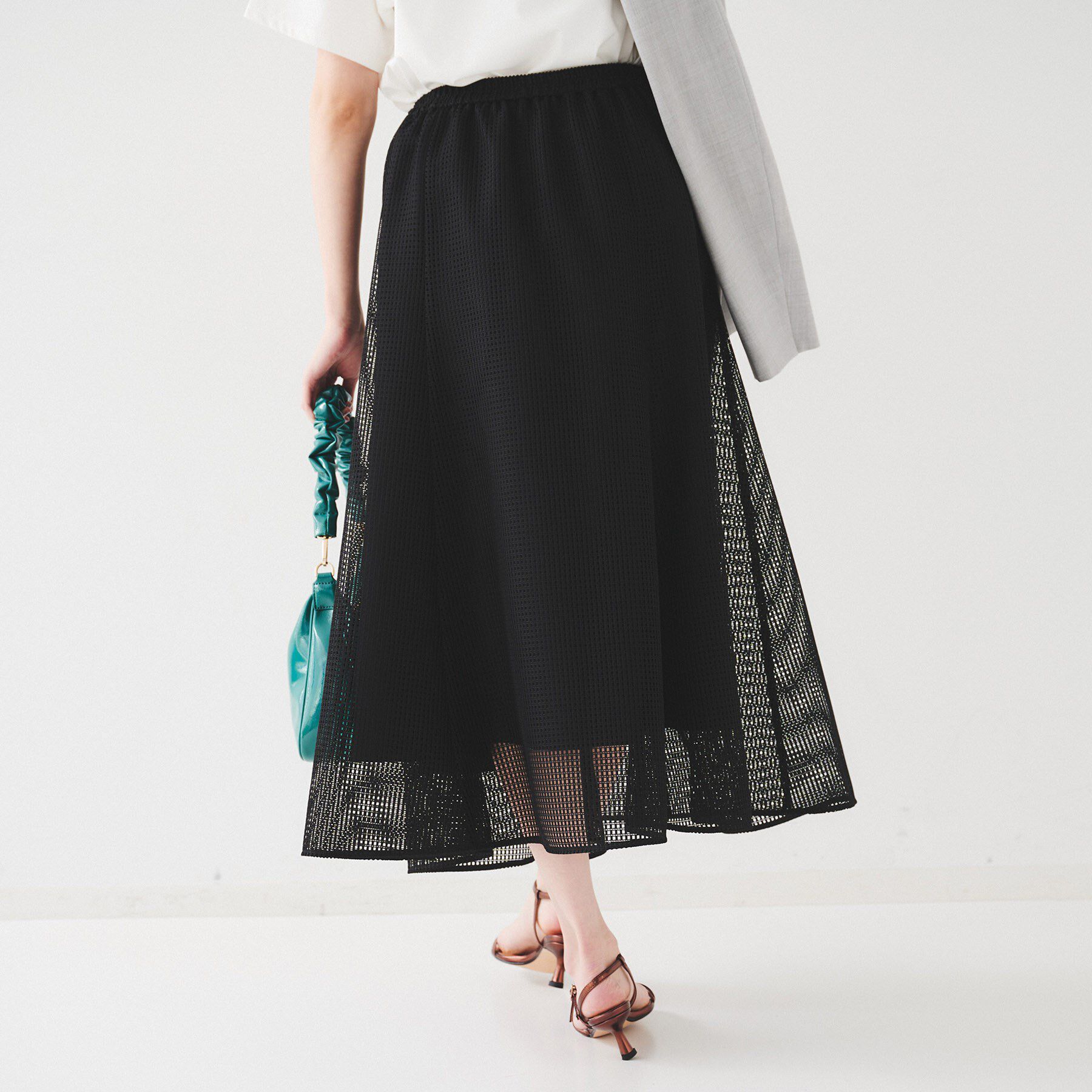 UNTITLED「【手洗い可/トレンド】メッシュフレアスカート」|スカート|