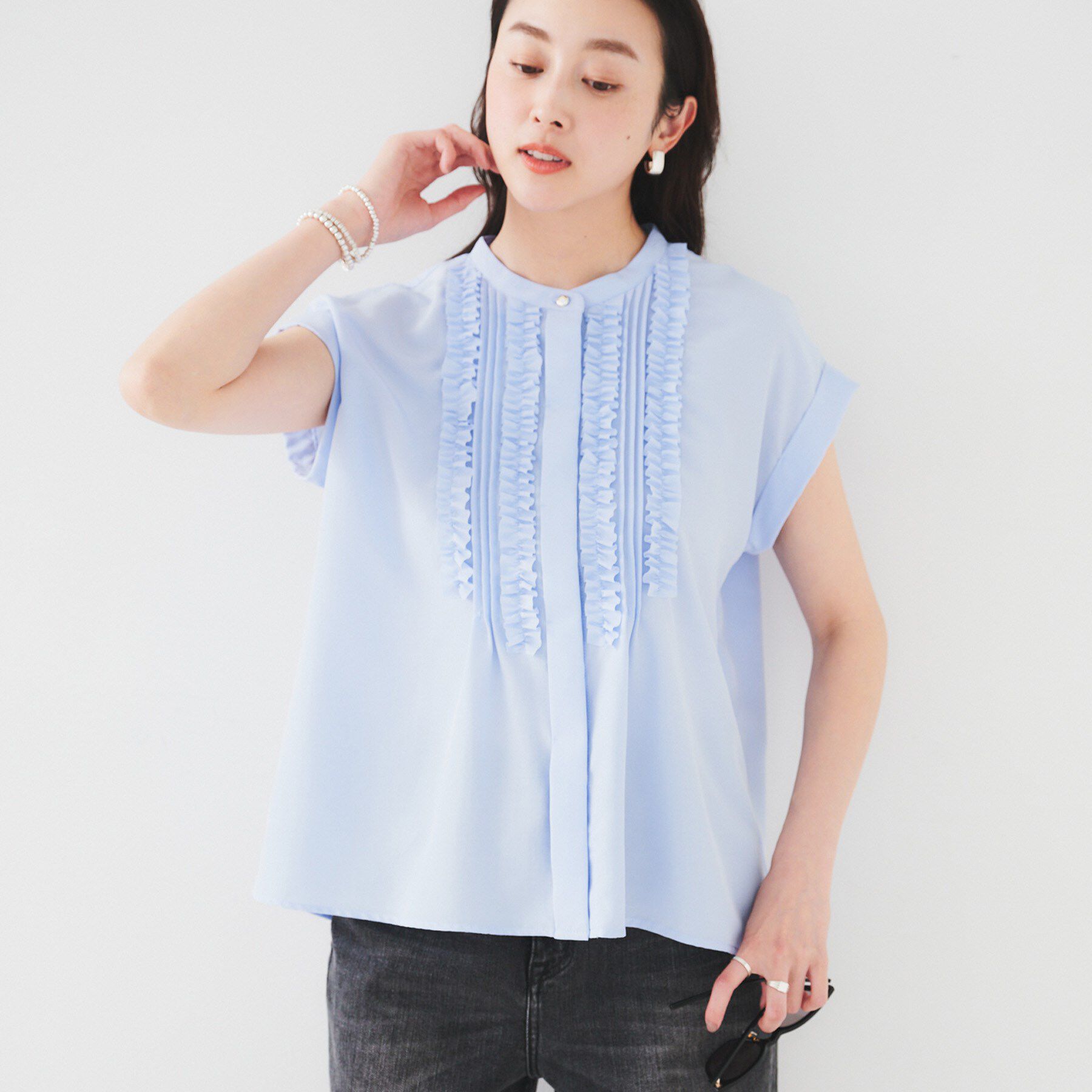 UNTITLED「【吸水速乾/UVケア】フィブリルフリルブラウス」|シャツ・ブラウス|