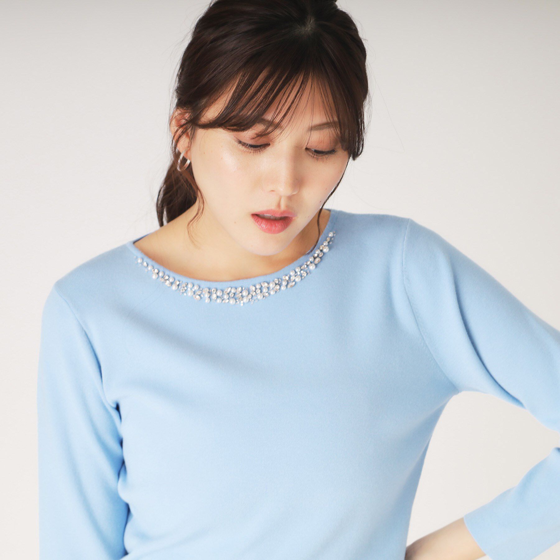 COUP DE CHANCE「【洗える】ビジューニットプルオーバー」|ニット・セーター|