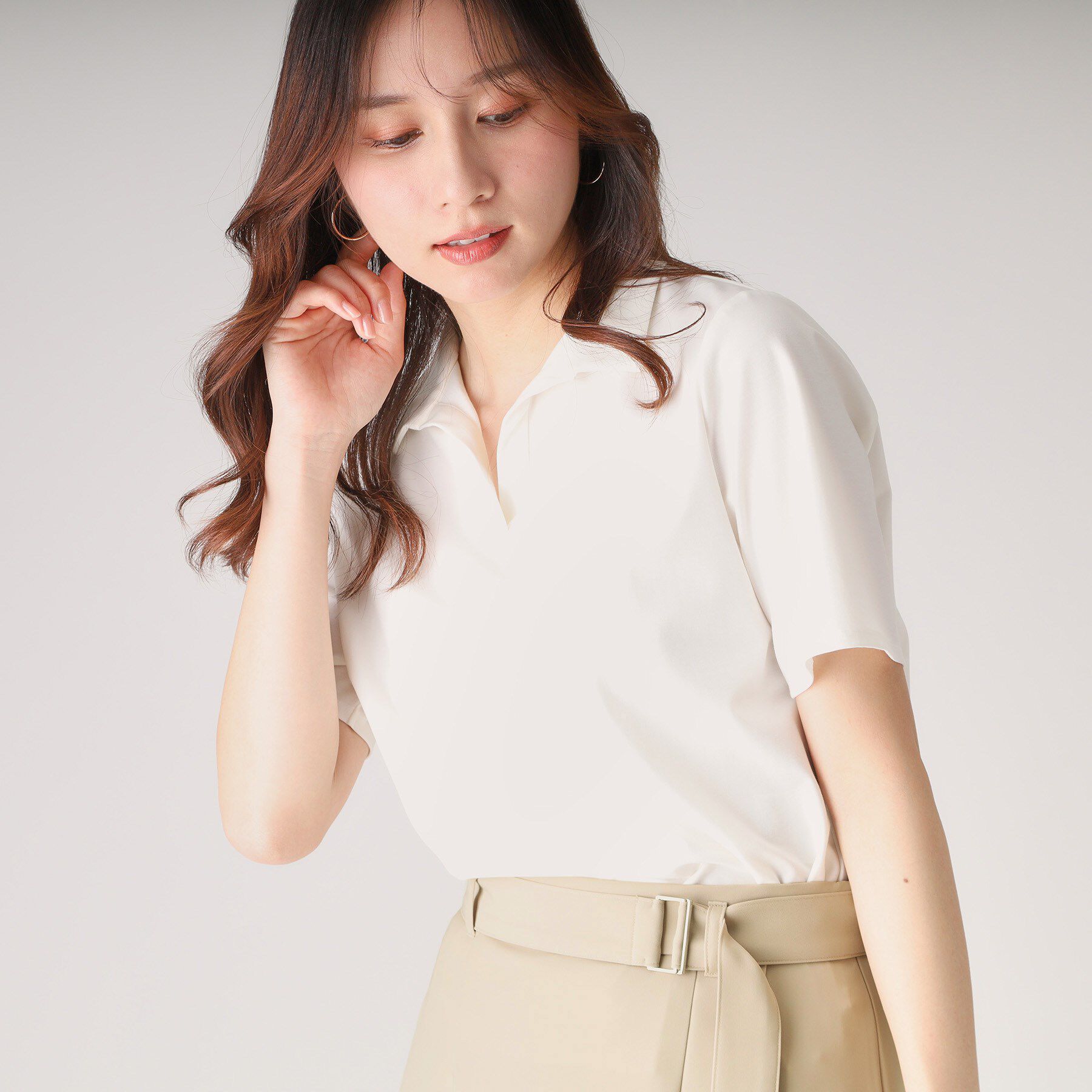 COUP DE CHANCE「【洗える／日本製】スキッパーカットソー」|Tシャツ・カットソー|ホワイト(001)