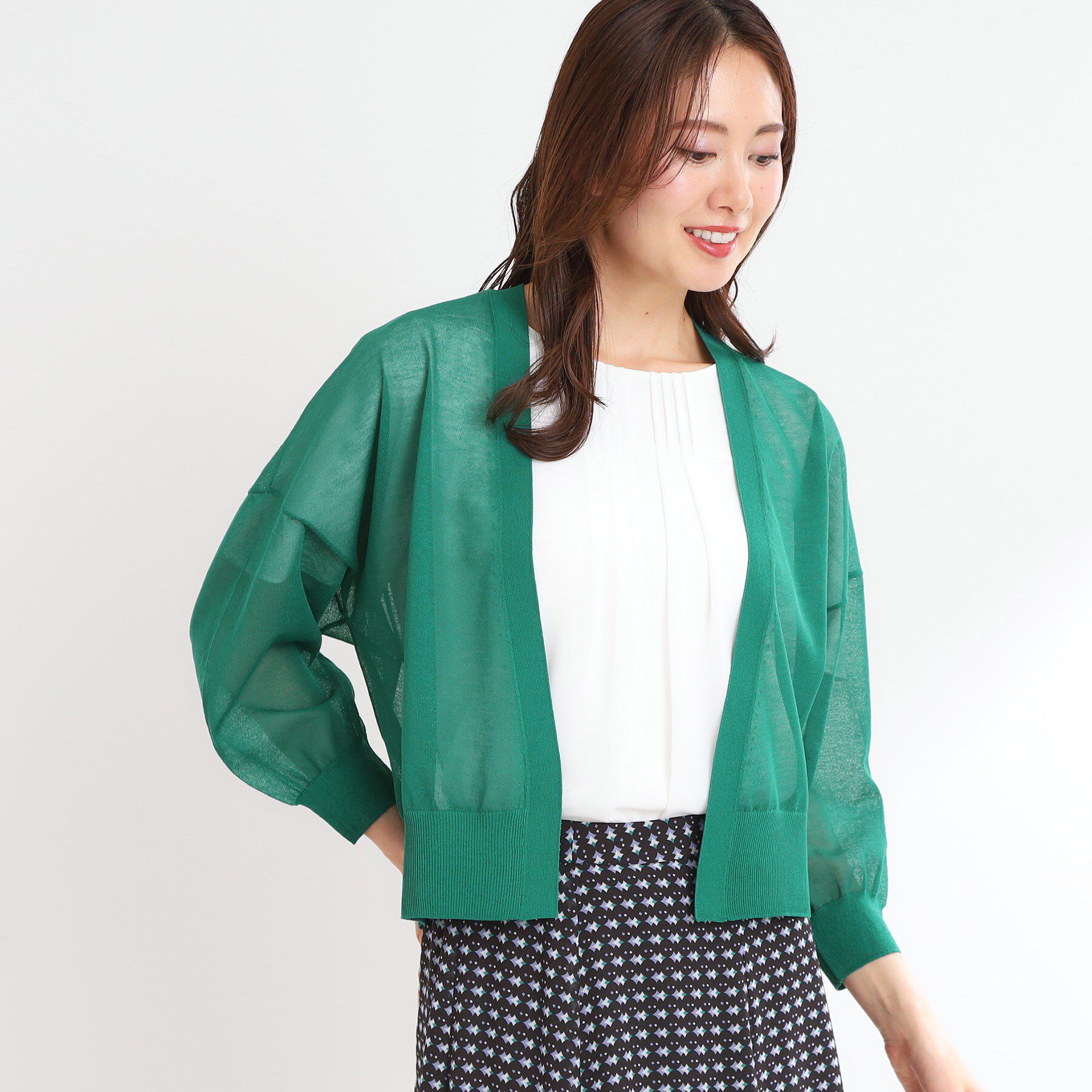 Reflect「【手洗い可】キレイめシアーカーディガン」|カーディガン|グリーン(022)